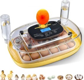 VEVOR Volautomatische broedmachine voor 24 eieren met eierkeerder, temperatuur- en vochtigheidsregeling, geschikt voor het uitbroeden van kuikens, eenden, ganzen en kwartels.