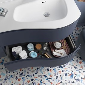 Muebles Mam badmeubel 150cm links donkerblauw met wastafel solid surface zonder kraangat
