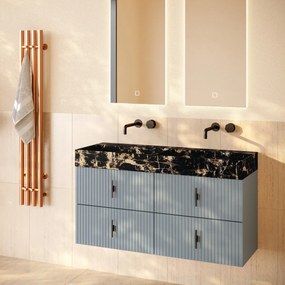 Muebles Murcia badmeubel ribbelfront 120cm baby blauw met Portoro Gold wastafel zonder kraangaten