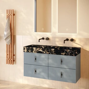 Muebles Murcia badmeubel ribbelfront 120cm baby blauw met Portoro Gold wastafel zonder kraangaten