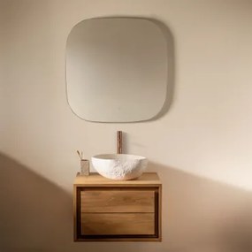 Jabari Zwevend Badkamermeubelset Van Teakhout Teakhout & Onregelmatige In Wit Cement ↔︎40 Cm Fedro & Vierkant Led En - Sklum