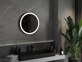Mexen Esso verlichte, ronde badkamer spiegel 60 cm, LED 6000K, anti-condens, zwarte rand - 9825-060-060-611-70