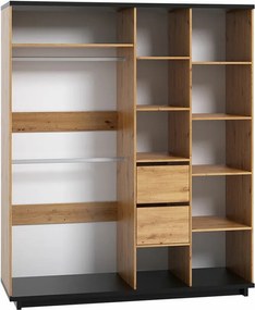 Kledingkast Morlira 108, Matzwart, Artisan eiken, 215x180x60cm, 200.48 kg, Kledingkast deuren: Met scharnieren, Aantal planken: 7, Aantal planken: 7