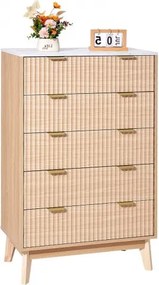 VEVOR ladekast met 5 gecanneleerde lades, houten ladekast met schuif- en kantelbeveiliging, moderne minimalistische retro ladekastorganizer voor woonkamer, slaapkamer, gang (licht hout)
