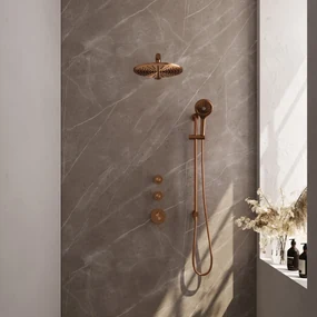 Brauer Copper Edition complete inbouw regendouche met 3 standen handdouche, rechte wandarm, glijstang en hoofddouche 30cm set 20 koper geborsteld PVD