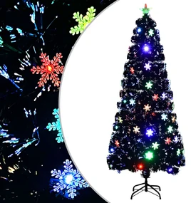 vidaXL Kerstboom met LED-sneeuwvlokken 210 cm glasvezel zwart