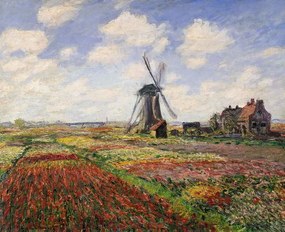 Kunstreproductie Tulip Fields with the Rijnsburg Windmill, 1886, Claude Monet