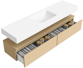 Zaro Alan badmeubel 180cm sand 2 lades met vrijhangende wastafel cloud midden zonder kraangat talc