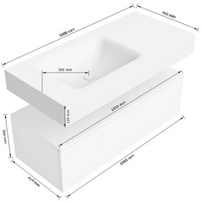 Zaro Alan badmeubel 100cm sand met 1 lade en vrijhangende wastafel links zonder kraangat zwart mat