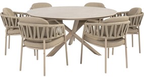 Calma Prado dining tuinset 160xH75 cm rond 7 delig keramiek latte Taste 4SO