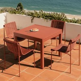 Set Van Uitschuifbare Tafel 90-180x90 Cm In Aluminium Starmi En 4 Tuinstoelen Van Synthetisch Riet En Staal Revi Terracota - Sklum