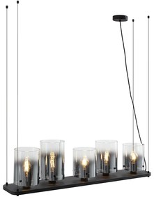 Eettafel / Eetkamer Moderne hanglamp zwart met smoke glas 5-lichts - Hybrid Modern E27 Binnenverlichting Lamp