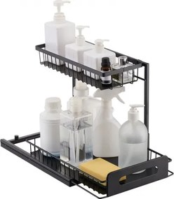 VEVOR Uitschuifbare gootsteenorganizer met 2 lagen onder de gootsteen (27x36 cm) Kruidenrek Keukenplank Opbergrek Organiser voor keuken Badkamer 317x394x330 mm (Installatiemaat)