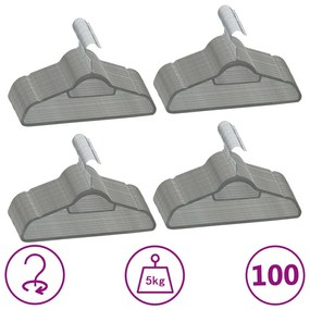 vidaXL 100-delige Kledinghangerset anti-slip fluweel grijs
