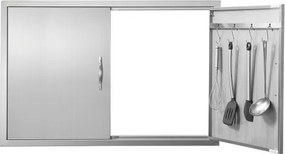 VEVOR Grilltoegangsdeur, 990 x 660 mm, dubbele buitenkeukendeur, vlak gemonteerde roestvrijstalen deur, verticale wanddeur met handgrepen en haken, voor grill-eiland, grillstation, buitenkast