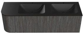 Mondiaz Kurve 145cm badmeubel ronding links shadow met 1 lade en deur en wastafel cloud dubbel/rechts 2 kraangaten urban