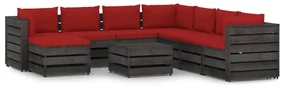 vidaXL 9-delige Loungeset met kussens grijs geïmpregneerd hout