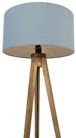 Landelijke tripod vintage hout met kap lichtblauw 50 cm - Tripod Classic Landelijk E27 rond Binnenverlichting Lamp