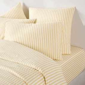 Hoeslaken katoen, omslag 30 cm, geweven-geverfde strepen, SOIZIC JAUNE