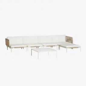 Tuinset Met 4-delige Modulaire Hoekbank, Salontafel En Poef Van Roubly-staal Beige Amandelroos - Sklum