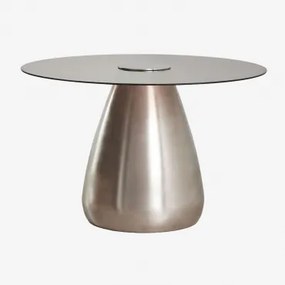 Ronde Eettafel Ø130 Cm In Gehard Glas Mariana Geborsteld Grijs - Sklum