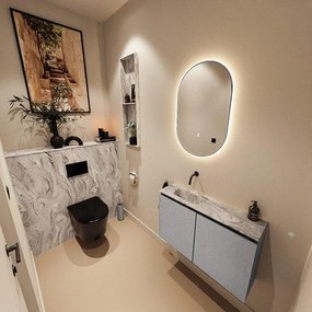 MONDIAZ TURE-DLUX 80cm toiletmeubel Plata. EDEN wastafel Glace positie links. Zonder kraangat. TUREDX80PLAL0GLA