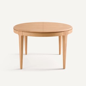 Uitschuifbare ronde tafel, massieve eik en eikenfineer, 4/8 personen, SANARA