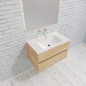 Zaro Valencia Solid Surface badkamermeubel 80cm licht eiken zonder kraangat met 2 lades