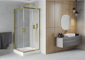 Mexen Rio vierkante douchecabine 90 x 90 cm, transparant, goud + douchebak, wit - 860-090-090-50-00-4510