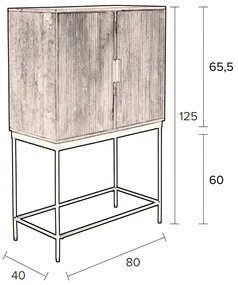 Mangohouten Kast Op Hoge Poten - 80x40x125.5cm.
