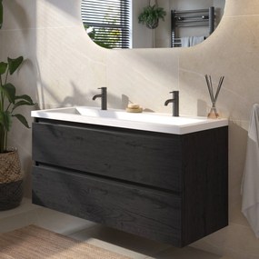 Saqu Gaia badmeubel incl. mat witte wastafel 120x52x64cm eiken zwart – zwarte greeplijst
