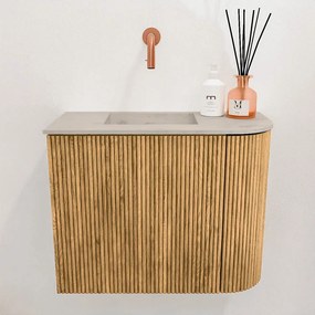 Mondiaz Joya DLux 50cm toiletmeubel ronding rechts oak met wastafel faye links zonder kraangat opalo