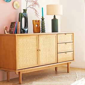 Tafellamp in keramiek en raffia, Rabano