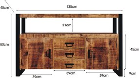 MD Interior Woodz badkamermeubel 135cm 0 kraangaten mangohout met 2 keramische waskommen