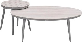 Garden Impressions Lucas bijzettafels taupe - teak look - Ø50x48 cm & 120x75x45 cm