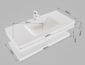 Mondiaz Alan DLux planchet 110cm met wastafel midden 1 kraangat lava