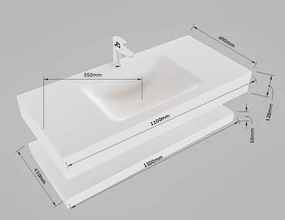 Mondiaz Alan DLux planchet 110cm met wastafel midden 1 kraangat lava