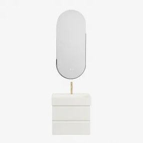 Badkamermeubelset Van Hout En Essenhoutfineer Met Geïntegreerde Wastafel Ona Wit & Oval Led And Antifog Black 45x105 Cm Vacson & Goud - Sklum