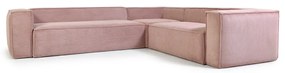 Kave Home Blok Moderne Hoekbank Ribstof Roze 320 X 290 Cm