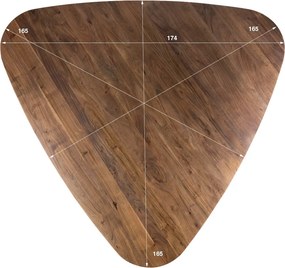 Driehoekige Eettafel Acaciahout - 165 X 165cm.