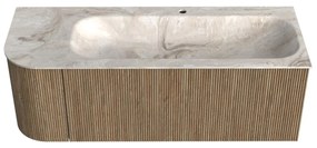 Mondiaz Kurve-dlux 125cm badmeubel ronding links dusk met 1 lade en deur en wastafel big medium kraangat rechts frappe