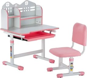 VEVOR Bureauset Kinderbureau Werktafel en stoel Hoogteverstelbaar (53-71 cm) Draagvermogen (100 kg) met boekenplank en lades voor Slaapkamer Studeerkamer School Roze
