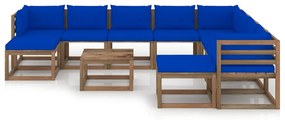 vidaXL 11-delige Loungeset met blauwe kussens