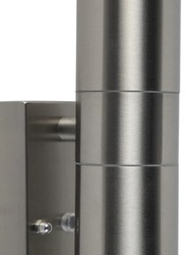 Buiten wandlamp met schemerschakelaar / dag-nacht sensor met bewegingsmelder staal 2-lichts IP44 met schemersensor - Duo Modern GU10 IP44 Buitenverlichting rond