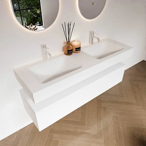 Zaro Alan badmeubel 140cm talc 1 lade met vrijhangende wastafel cloud dubbel 2 kraangaten talc