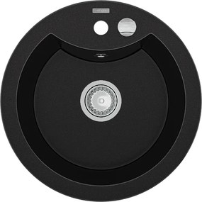 Mexen Diego granieten spoelbak 1-komoer 488 x 480 mm, zwart, sifon chroom - 6512481000-77