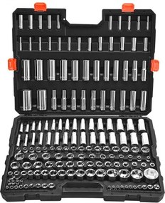 VEVOR 163-delige dopsleutelset, 9,53, 6,4 en 12,7 mm aandrijving dopsleutelset, SAE en metrisch, diep en standaard, met opbergkoffer, verchroomd CR-V-gelegeerd staal
