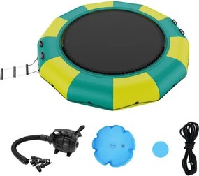 VEVOR Opblaasbare watertrampoline met ladder, waterdicht, slijtvast, watertrampoline 3,66 m groot springoppervlak, springplatform waterpark zwembadtrampoline, geel + groen, draagvermogen 226 kg