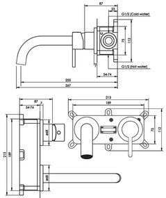 Brauer Gunmetal Edition ColdStart wastafelkraan inbouw gebogen uitloop en rozetten model E1 gunmetal geborsteld PVD