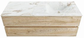 Mondiaz Vica DLux badmeubel 130cm washed oak 2 lades met wastafel frappe rechts 1 kraangat